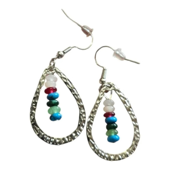 Silver Plated Bohemian Colorful Beaded Dangle Earrings - Picture 1 of 1
